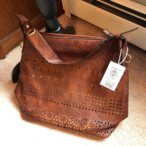 NWT AR New York Coffee Perforated Hobo & Crossbody Bag - Picture 3 of 16